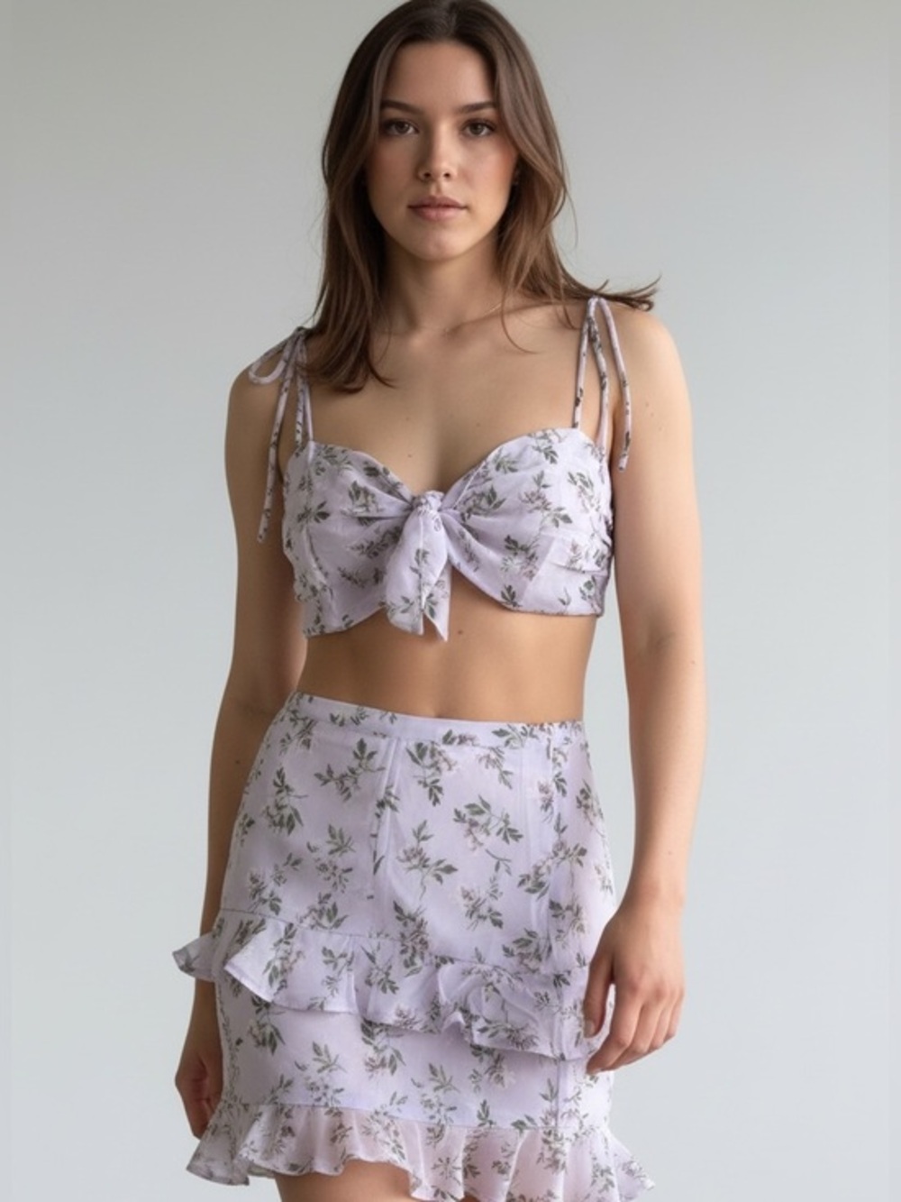 ♥️ Floral Ruffle Skirt set - Purple and Green